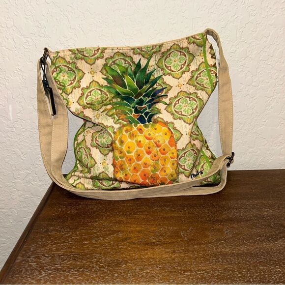 Paul Brent Embellished Pineapple Print Zipper Closure Crossbody Purse Bag - Picture 4 of 11